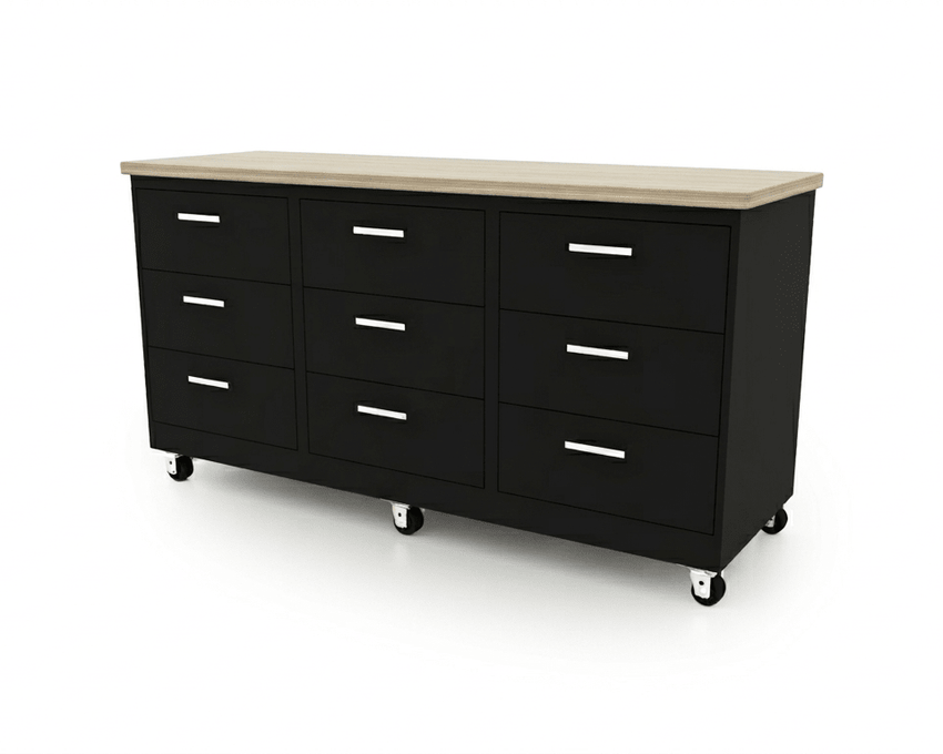 CEF Forge 3 - Pod Mobile Workstation - Heavy Duty Black Metal Cabinet with 9 Deep Drawers Base (CEF - FORGE - FP - 3CS - 3D - 3D - 3D) - SchoolOutlet