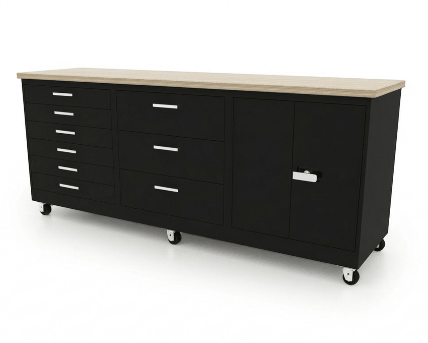 CEF Forge 3 - Pod Mobile Workstation - Heavy Duty Black Metal Cabinet with 6 Narrow Drawers, 3 Deep Drawers & Double - Door Base (CEF - FORGE - FP - 3CS - 6D - 3D - DD) - SchoolOutlet