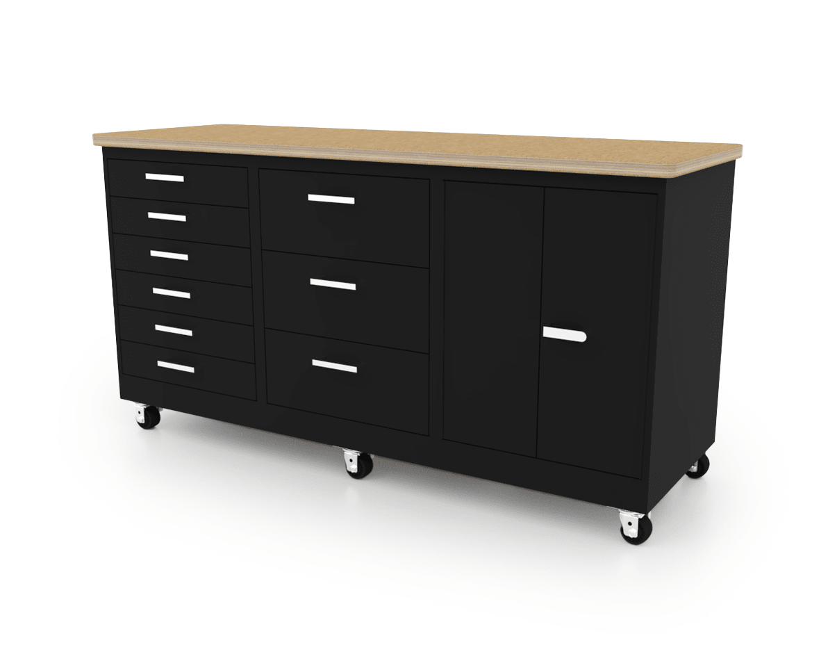 CEF Forge 3 - Pod Mobile Workstation - Heavy Duty Black Metal Cabinet with 6 Narrow Drawers, 3 Deep Drawers & Double - Door Base (CEF - FORGE - FP - 3CS - 6D - 3D - DD) - SchoolOutlet