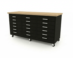 CEF Forge 3-Pod Mobile Workstation - Heavy Duty Black Metal Cabinet with 18 Narrow Drawers Base (CEF-FORGE-FP-3CS-6D-6D-6D)