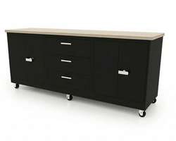 CEF Forge 3-Pod Mobile Workstation - Heavy Duty Black Metal Cabinet with 3 Deep Drawers & 2 Double-Door Base (CEF-FORGE-FP-3CS-DD-3D-DD)