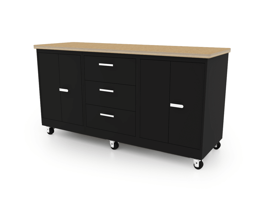 CEF Forge 3 - Pod Mobile Workstation - Heavy Duty Black Metal Cabinet with 3 Deep Drawers & 2 Double - Door Base (CEF - FORGE - FP - 3CS - DD - 3D - DD) - SchoolOutlet
