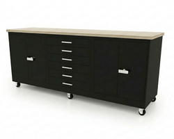 CEF Forge 3-Pod Mobile Workstation - Heavy Duty Black Metal Cabinet with 6 Narrow Drawers & 2 Double-Door Base (CEF-FORGE-FP-3CS-DD-6D-DD)