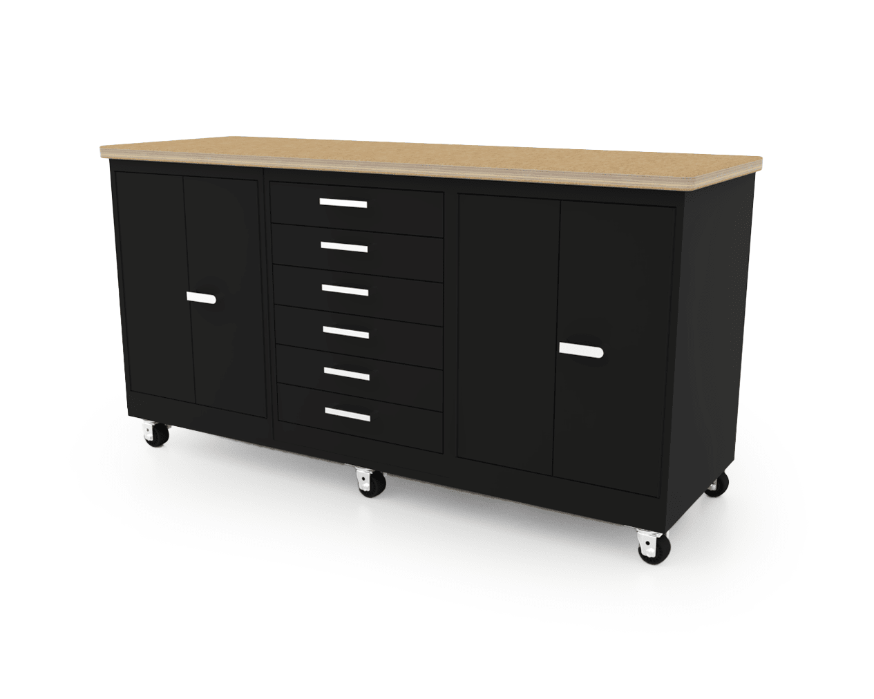 CEF Forge 3 - Pod Mobile Workstation - Heavy Duty Black Metal Cabinet with 6 Narrow Drawers & 2 Double - Door Base (CEF - FORGE - FP - 3CS - DD - 6D - DD) - SchoolOutlet
