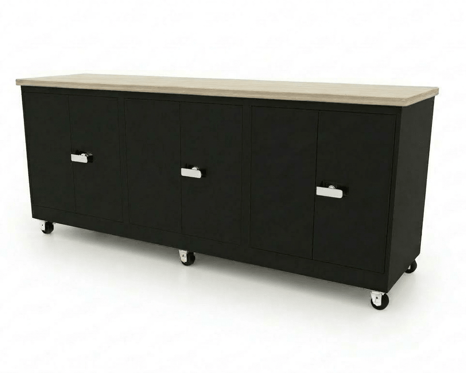 CEF Forge 3 - Pod Mobile Workstation - Heavy Duty Black Metal Cabinet with 3 Double - Door Base (CEF - FORGE - FP - 3CS - DD - DD - DD) - SchoolOutlet