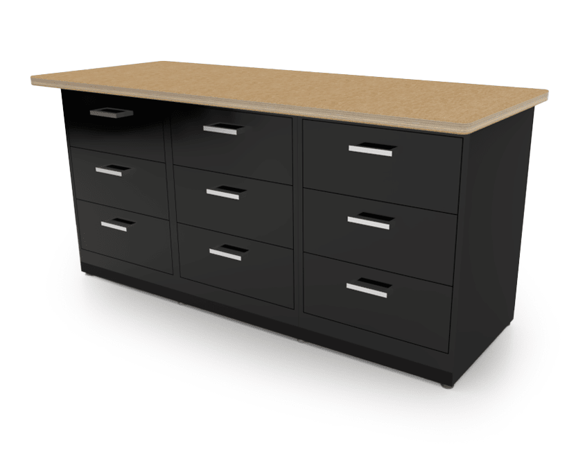 CEF Forge 3 - Pod Stationary Workstation - Heavy Duty Black Metal Cabinet with 9 Deep Drawers Base (CEF - FORGE - FP - 3EB - 3D - 3D - 3D) - SchoolOutlet