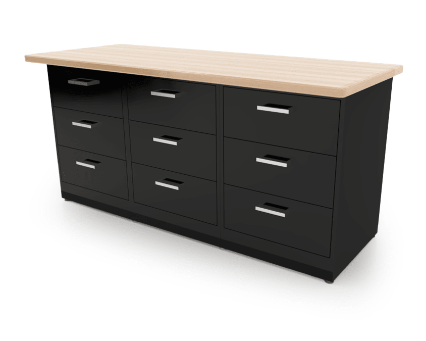 CEF Forge 3 - Pod Stationary Workstation - Heavy Duty Black Metal Cabinet with 9 Deep Drawers Base (CEF - FORGE - FP - 3EB - 3D - 3D - 3D) - SchoolOutlet