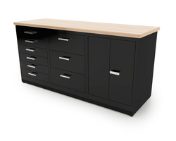 CEF Forge 3-Pod Stationary Workstation - Heavy Duty Black Metal Cabinet with 6 Narrow Drawers, 3 Deep Drawers & Double-Door Base (CEF-FORGE-FP-3EB-6D-3D-DD)