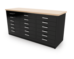CEF Forge 3-Pod Stationary Workstation - Heavy Duty Black Metal Cabinet with 18 Narrow Drawers Base (CEF-FORGE-FP-3EB-6D-6D-6D)