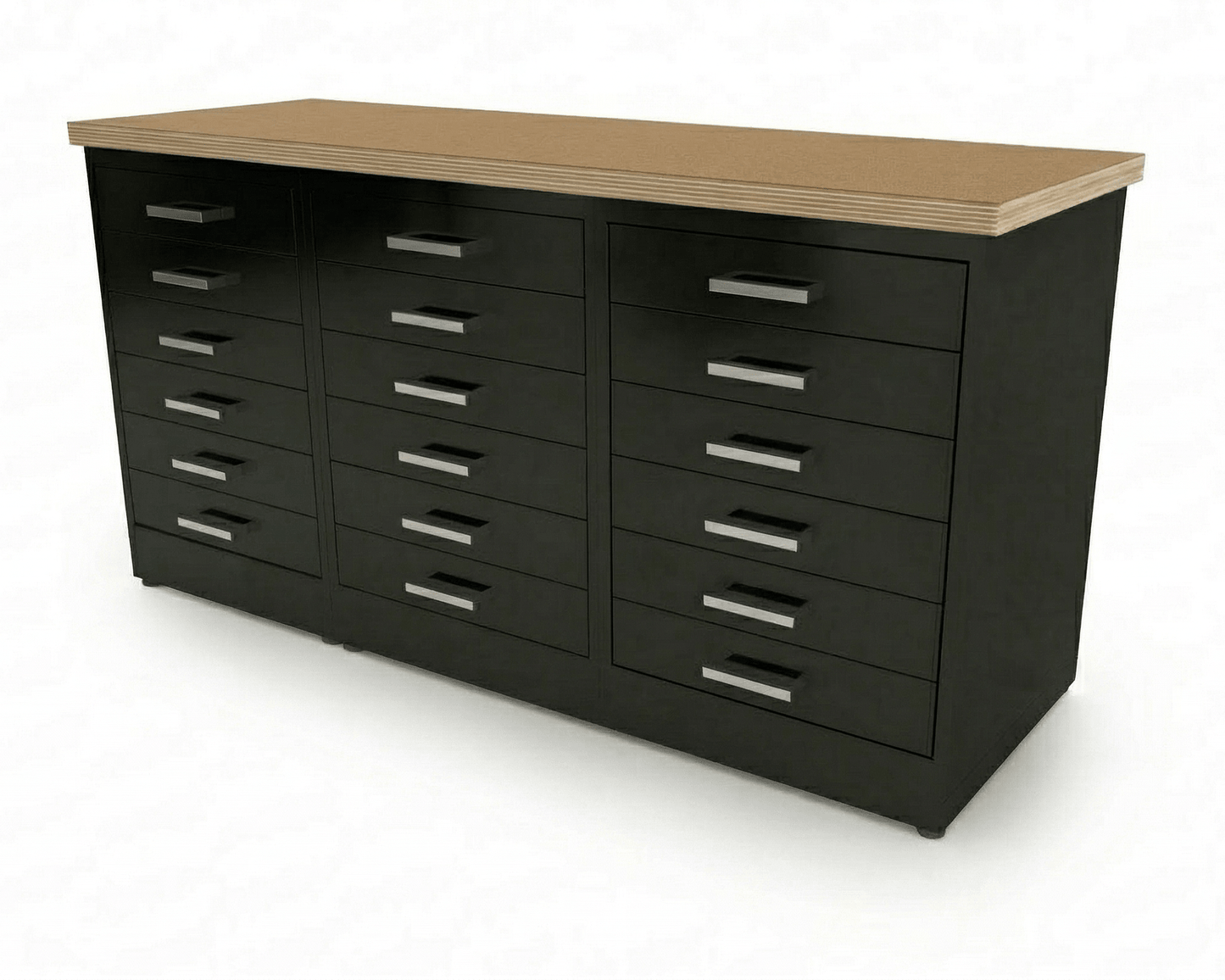 CEF Forge 3 - Pod Stationary Workstation - Heavy Duty Black Metal Cabinet with 18 Narrow Drawers Base (CEF - FORGE - FP - 3EB - 6D - 6D - 6D) - SchoolOutlet