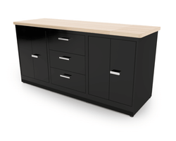 CEF Forge 3-Pod Stationary Workstation - Heavy Duty Black Metal Cabinet with 3 Deep Drawers & 2 Double-Door Base (CEF-FORGE-FP-3EB-DD-3D-DD)