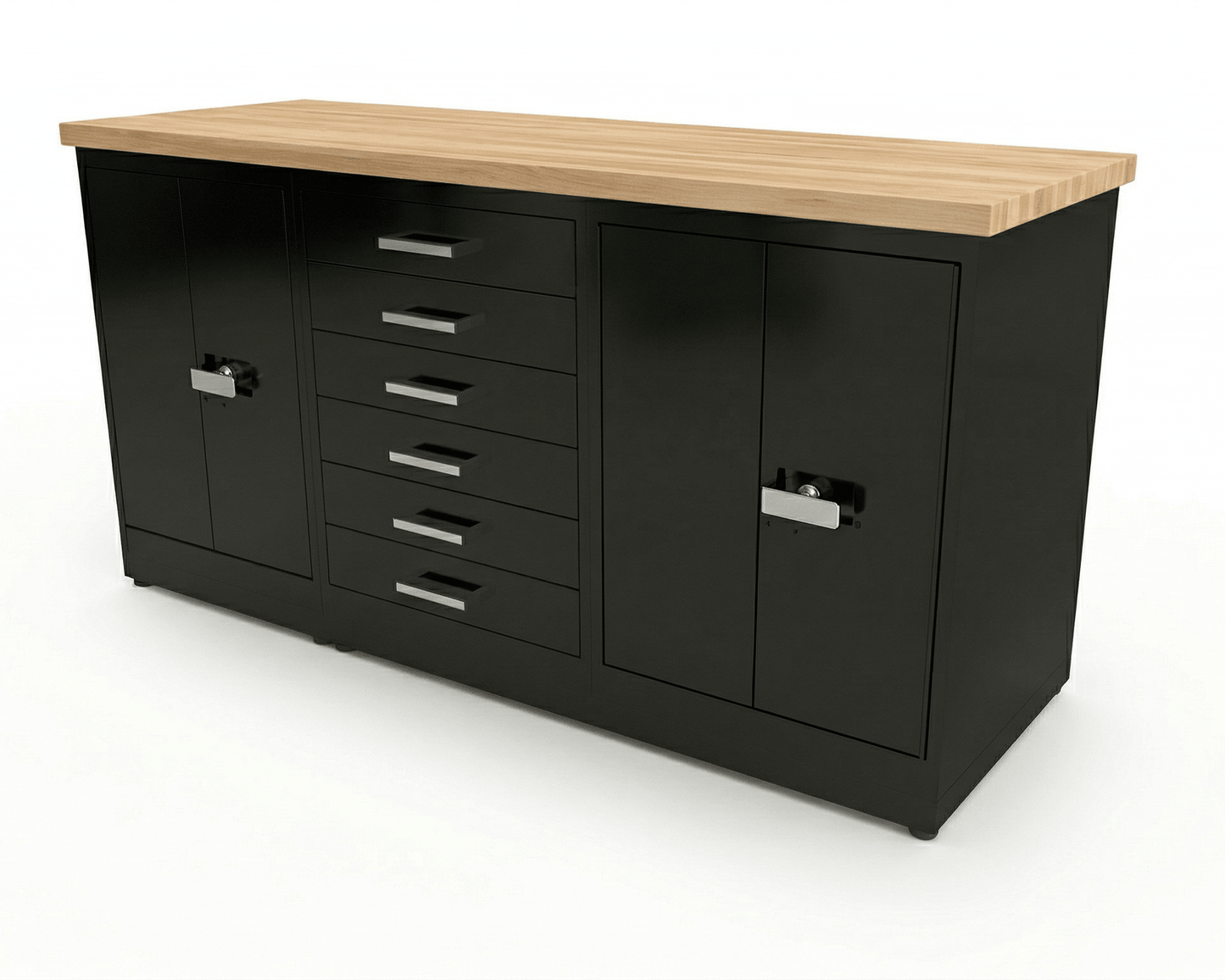 CEF Forge 3 - Pod Stationary Workstation - Heavy Duty Black Metal Cabinet with 6 Narrow Drawers & 2 Double - Door Base (CEF - FORGE - FP - 3EB - DD - 6D - DD) - SchoolOutlet