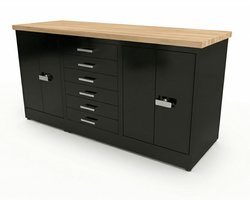 CEF Forge 3-Pod Stationary Workstation - Heavy Duty Black Metal Cabinet with 6 Narrow Drawers & 2 Double-Door Base (CEF-FORGE-FP-3EB-DD-6D-DD)