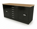 CEF Forge 3 - Pod Stationary Workstation - Heavy Duty Black Metal Cabinet with 6 Narrow Drawers & 2 Double - Door Base (CEF - FORGE - FP - 3EB - DD - 6D - DD) - SchoolOutlet