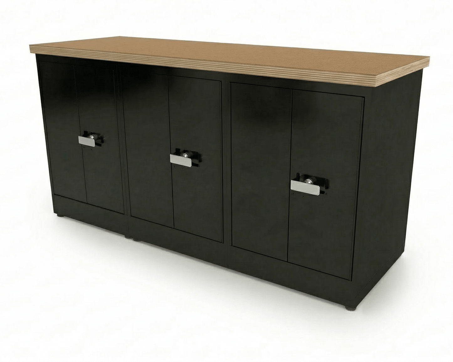 CEF Forge 3 - Pod Stationary Workstation - Heavy Duty Black Metal Cabinet with 3 Double - Door Base (CEF - FORGE - FP - 3EB - DD - DD - DD) - SchoolOutlet