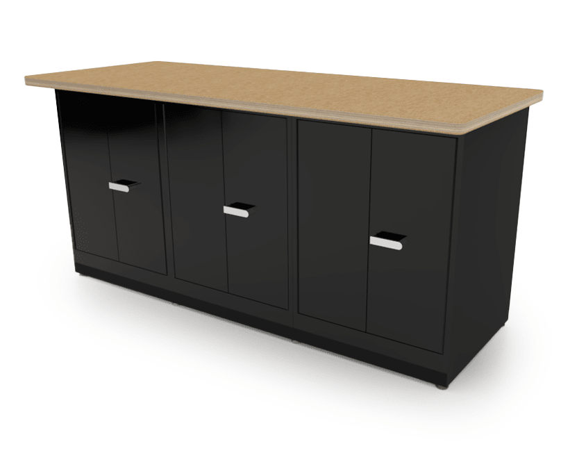 CEF Forge 3 - Pod Stationary Workstation - Heavy Duty Black Metal Cabinet with 3 Double - Door Base (CEF - FORGE - FP - 3EB - DD - DD - DD) - SchoolOutlet