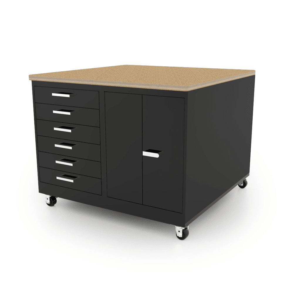 CEF Forge 4 - Pod Mobile Workstation - Heavy Duty Black Metal Cabinet with 6 Narrow Drawers, 3 Deep Drawers & 2 Double - Door Base (CEF - FORGE - FP - 4CS - 6D - 3D - DD - DD) - SchoolOutlet