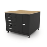 CEF Forge 4 - Pod Mobile Workstation - Heavy Duty Black Metal Cabinet with 6 Narrow Drawers, 3 Deep Drawers & 2 Double - Door Base (CEF - FORGE - FP - 4CS - 6D - 3D - DD - DD) - SchoolOutlet
