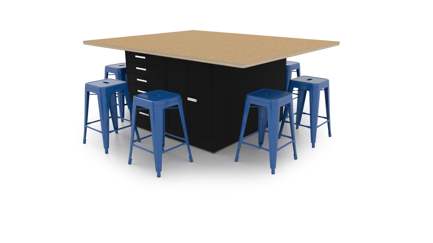 CEF Forge 4 - Pod Mobile Workstation - Heavy Duty Black Metal Cabinet with 6 Narrow Drawers, 3 Deep Drawers & 2 Double - Door Base (CEF - FORGE - FP - 4CS - 6D - 3D - DD - DD) - SchoolOutlet
