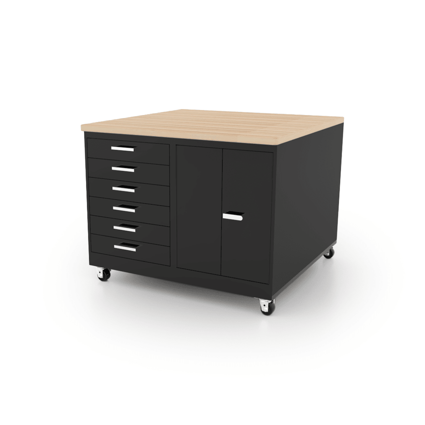 CEF Forge 4 - Pod Mobile Workstation - Heavy Duty Black Metal Cabinet with 6 Narrow Drawers, 3 Deep Drawers & 2 Double - Door Base (CEF - FORGE - FP - 4CS - 6D - 3D - DD - DD) - SchoolOutlet