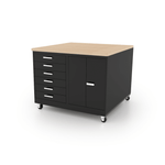CEF Forge 4 - Pod Mobile Workstation - Heavy Duty Black Metal Cabinet with 6 Narrow Drawers, 3 Deep Drawers & 2 Double - Door Base (CEF - FORGE - FP - 4CS - 6D - 3D - DD - DD) - SchoolOutlet