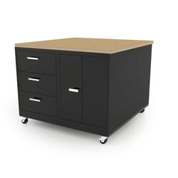 CEF Forge 4-Pod Mobile Workstation - Heavy Duty Black Metal Cabinet with 6 Narrow Drawers, 3 Deep Drawers & 2 Double-Door Base (CEF-FORGE-FP-4CS-6D-3D-DD-DD)
