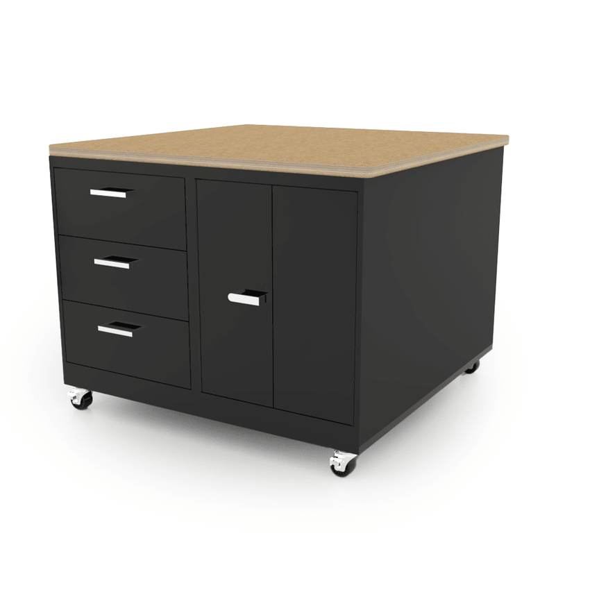 CEF Forge 4 - Pod Mobile Workstation - Heavy Duty Black Metal Cabinet with 6 Narrow Drawers, 3 Deep Drawers & 2 Double - Door Base (CEF - FORGE - FP - 4CS - 6D - 3D - DD - DD) - SchoolOutlet