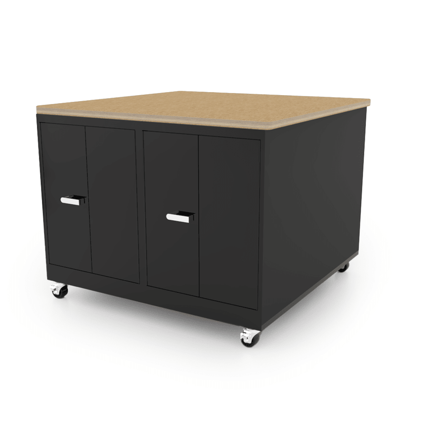 CEF Forge 4 - Pod Mobile Workstation - Heavy Duty Black Metal Cabinet with 4 Double - Door Base (CEF - FORGE - FP - 4CS - DD - DD - DD - DD) - SchoolOutlet