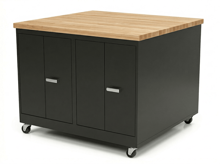 CEF Forge 4 - Pod Mobile Workstation - Heavy Duty Black Metal Cabinet with 4 Double - Door Base (CEF - FORGE - FP - 4CS - DD - DD - DD - DD) - SchoolOutlet