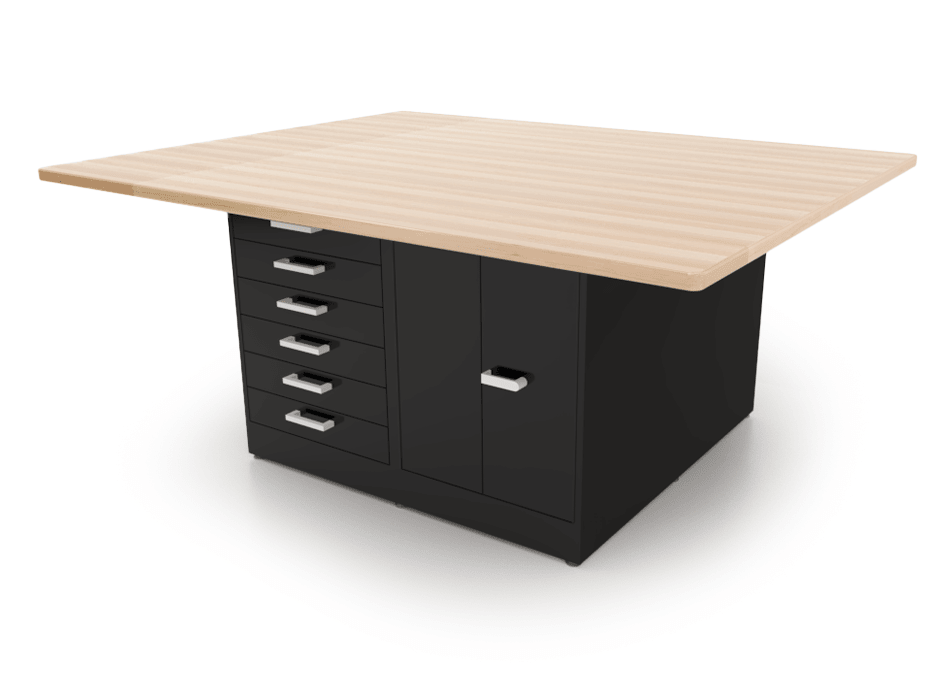 CEF Forge 4 - Pod Stationary Workstation - Heavy Duty Black Metal Cabinet with 6 Narrow Drawers, 3 Deep Drawers & 2 Double - Door Base (CEF - FORGE - FP - 4EB - 6D - 3D - DD - DD) - SchoolOutlet