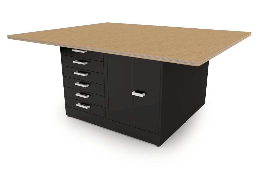 CEF Forge 4 - Pod Stationary Workstation - Heavy Duty Black Metal Cabinet with 6 Narrow Drawers, 3 Deep Drawers & 2 Double - Door Base (CEF - FORGE - FP - 4EB - 6D - 3D - DD - DD) - SchoolOutlet