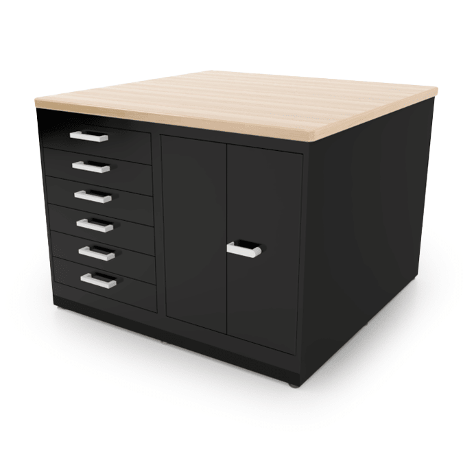 CEF Forge 4 - Pod Stationary Workstation - Heavy Duty Black Metal Cabinet with 6 Narrow Drawers, 3 Deep Drawers & 2 Double - Door Base (CEF - FORGE - FP - 4EB - 6D - 3D - DD - DD) - SchoolOutlet