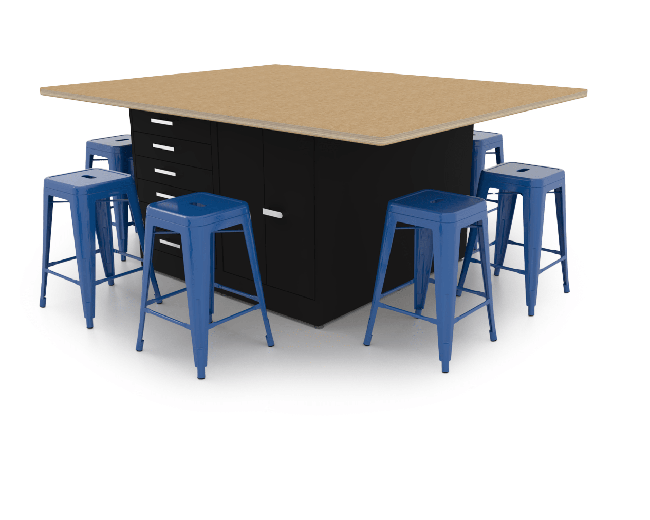 CEF Forge 4 - Pod Stationary Workstation - Heavy Duty Black Metal Cabinet with 6 Narrow Drawers, 3 Deep Drawers & 2 Double - Door Base (CEF - FORGE - FP - 4EB - 6D - 3D - DD - DD) - SchoolOutlet