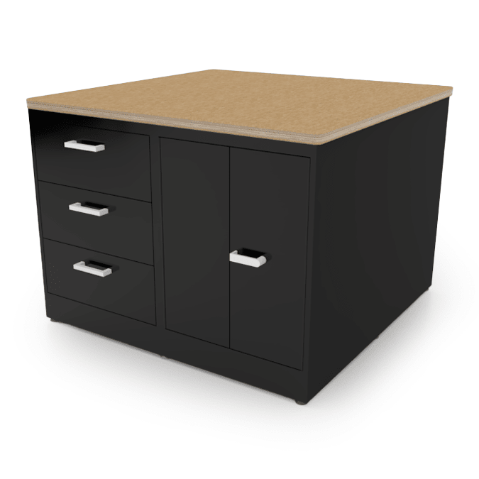 CEF Forge 4 - Pod Stationary Workstation - Heavy Duty Black Metal Cabinet with 6 Narrow Drawers, 3 Deep Drawers & 2 Double - Door Base (CEF - FORGE - FP - 4EB - 6D - 3D - DD - DD) - SchoolOutlet