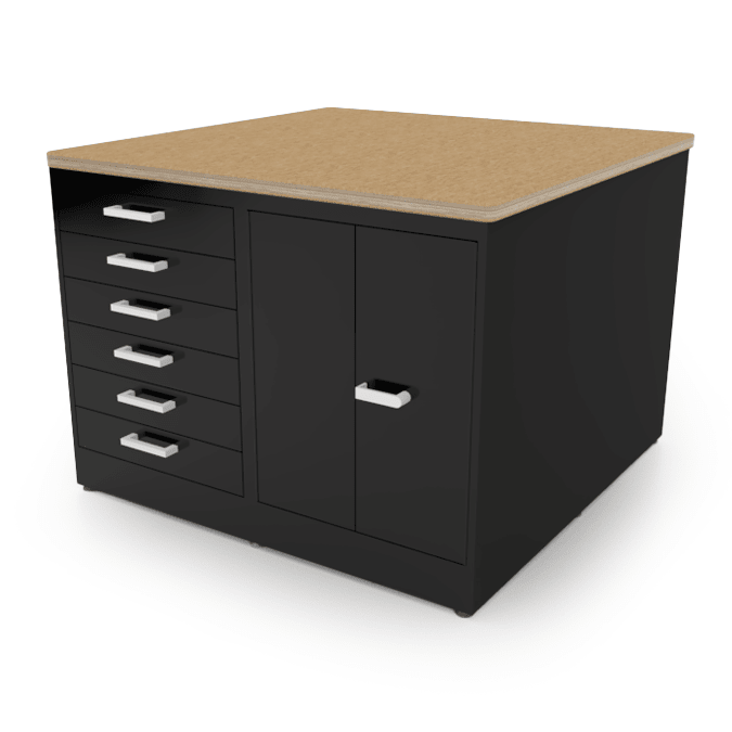 CEF Forge 4 - Pod Stationary Workstation - Heavy Duty Black Metal Cabinet with 6 Narrow Drawers, 3 Deep Drawers & 2 Double - Door Base (CEF - FORGE - FP - 4EB - 6D - 3D - DD - DD) - SchoolOutlet