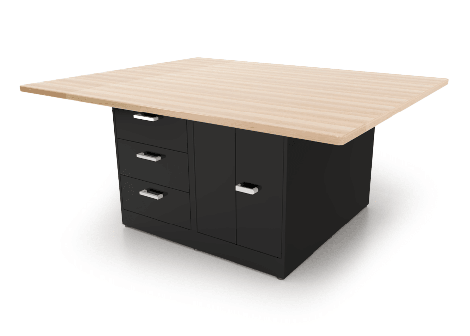CEF Forge 4 - Pod Stationary Workstation - Heavy Duty Black Metal Cabinet with 6 Narrow Drawers, 3 Deep Drawers & 2 Double - Door Base (CEF - FORGE - FP - 4EB - 6D - 3D - DD - DD) - SchoolOutlet
