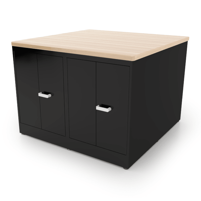 CEF Forge 4 - Pod Stationary Workstation - Heavy Duty Black Metal Cabinet with 4 Double - Door Base (CEF - FORGE - FP - 4EB - DD - DD - DD - DD) - SchoolOutlet