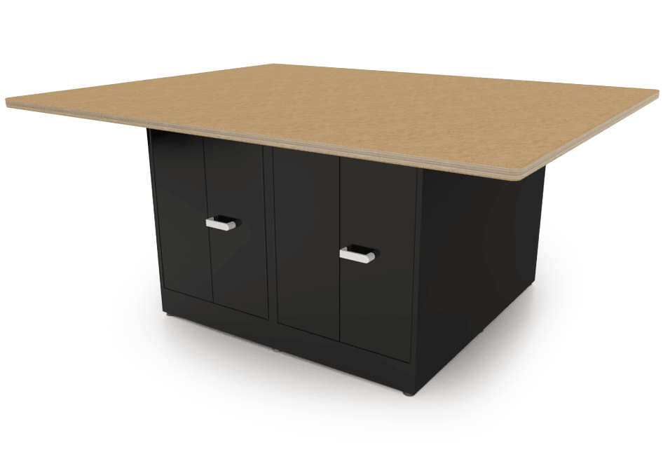CEF Forge 4 - Pod Stationary Workstation - Heavy Duty Black Metal Cabinet with 4 Double - Door Base (CEF - FORGE - FP - 4EB - DD - DD - DD - DD) - SchoolOutlet
