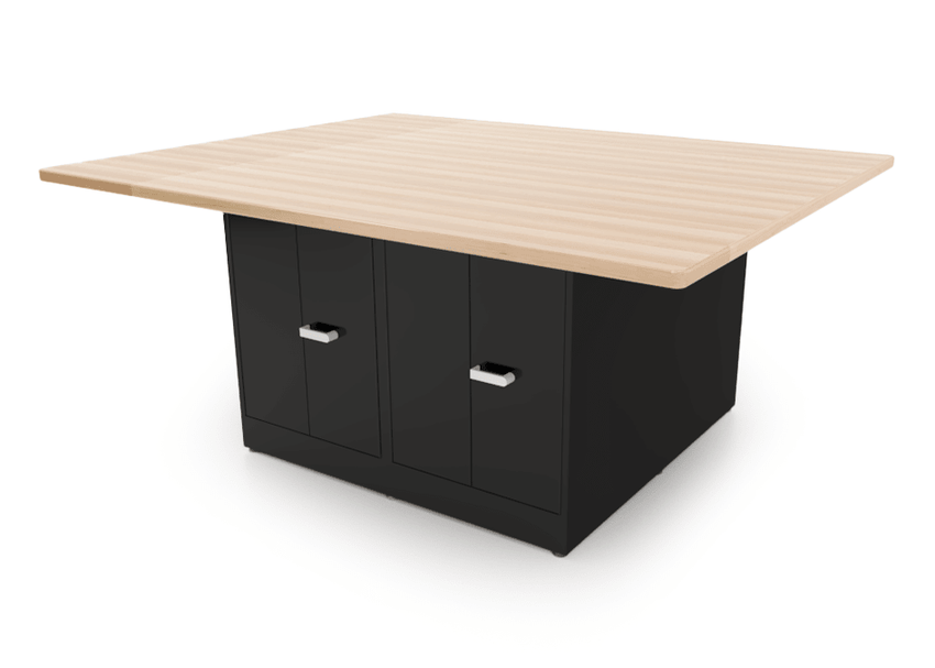 CEF Forge 4 - Pod Stationary Workstation - Heavy Duty Black Metal Cabinet with 4 Double - Door Base (CEF - FORGE - FP - 4EB - DD - DD - DD - DD) - SchoolOutlet