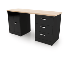 CEF Forge Desk Pod Stationary Workstation - Heavy Duty Black Metal Cabinet with 3 Deep Drawers & Double-Door Base, 74" x 25" Top (CEF-FORGE-FP-DCEB-DD-3D)