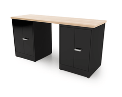 CEF Forge Desk Pod Stationary Workstation - Heavy Duty Black Metal Cabinet with 2 Double-Door Base, 74" x 25" Top (CEF-FORGE-FP-DCEB-DD-DD)