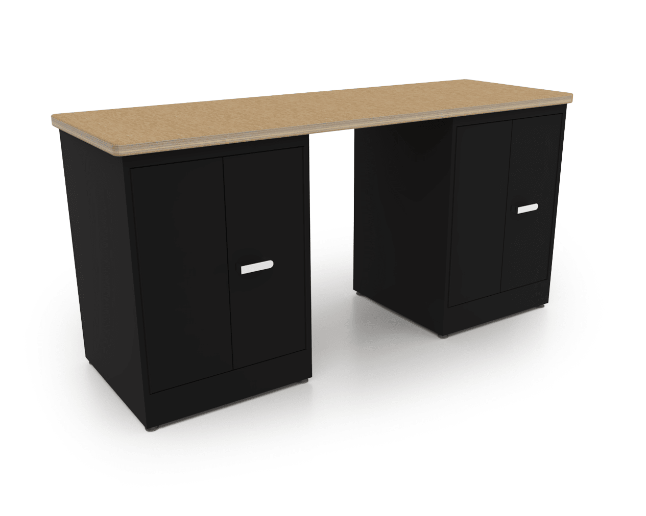 CEF Forge Desk Pod Stationary Workstation - Heavy Duty Black Metal Cabinet with 2 Double - Door Base, 74" x 25" Top (CEF - FORGE - FP - DCEB - DD - DD) - SchoolOutlet