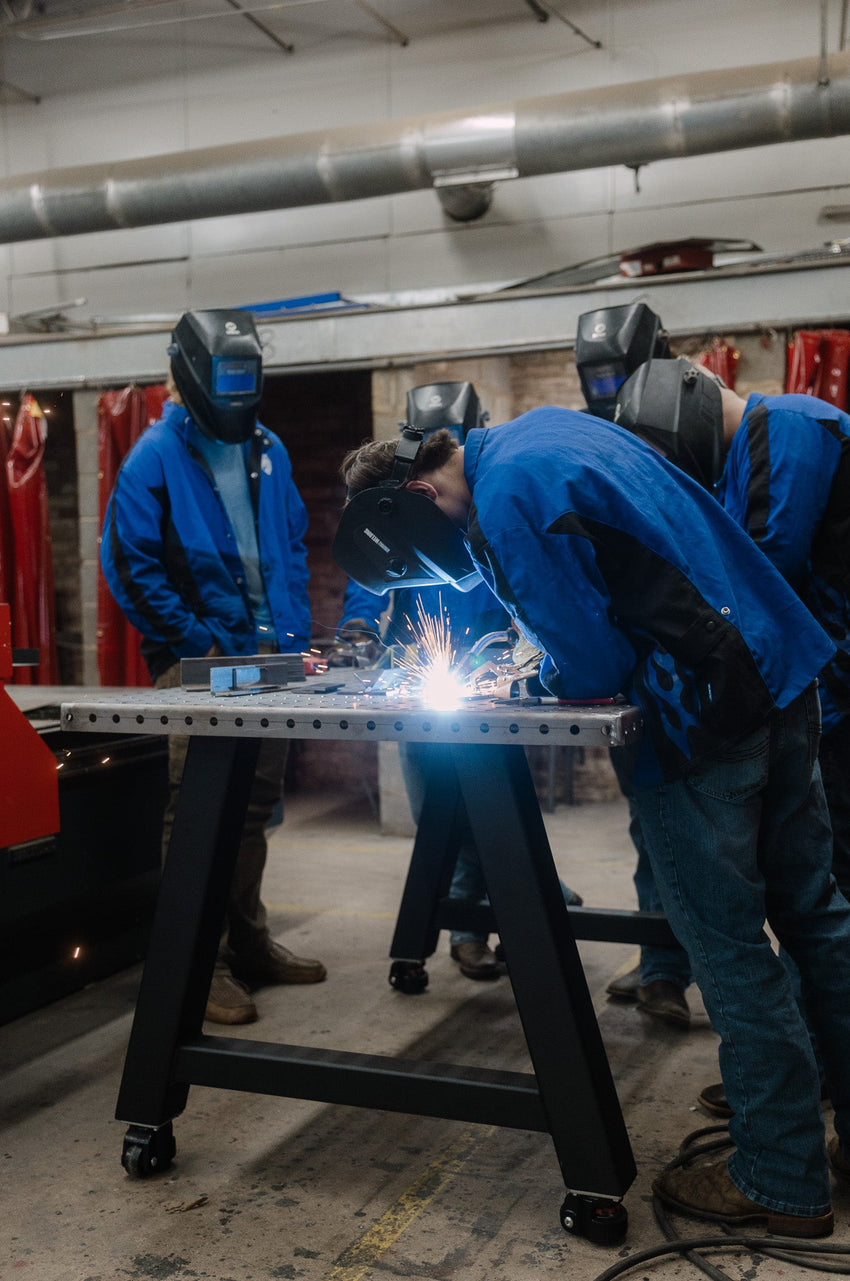 CEF Forge Quickset Welding Table 42"W x 60"L x 36"H 2" Raw Steel Top Welding Peg Friendly (CEF - FORGE - QSET - 4260 - WELD) - SchoolOutlet