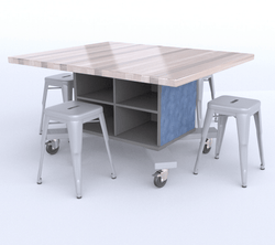 CEF Hideaway Storage Table 26"H - Single Sided Storage Cart with One Split Shelf and a High Pressure Laminate Top 49"W x 40"D with 4 Metal Stools Included