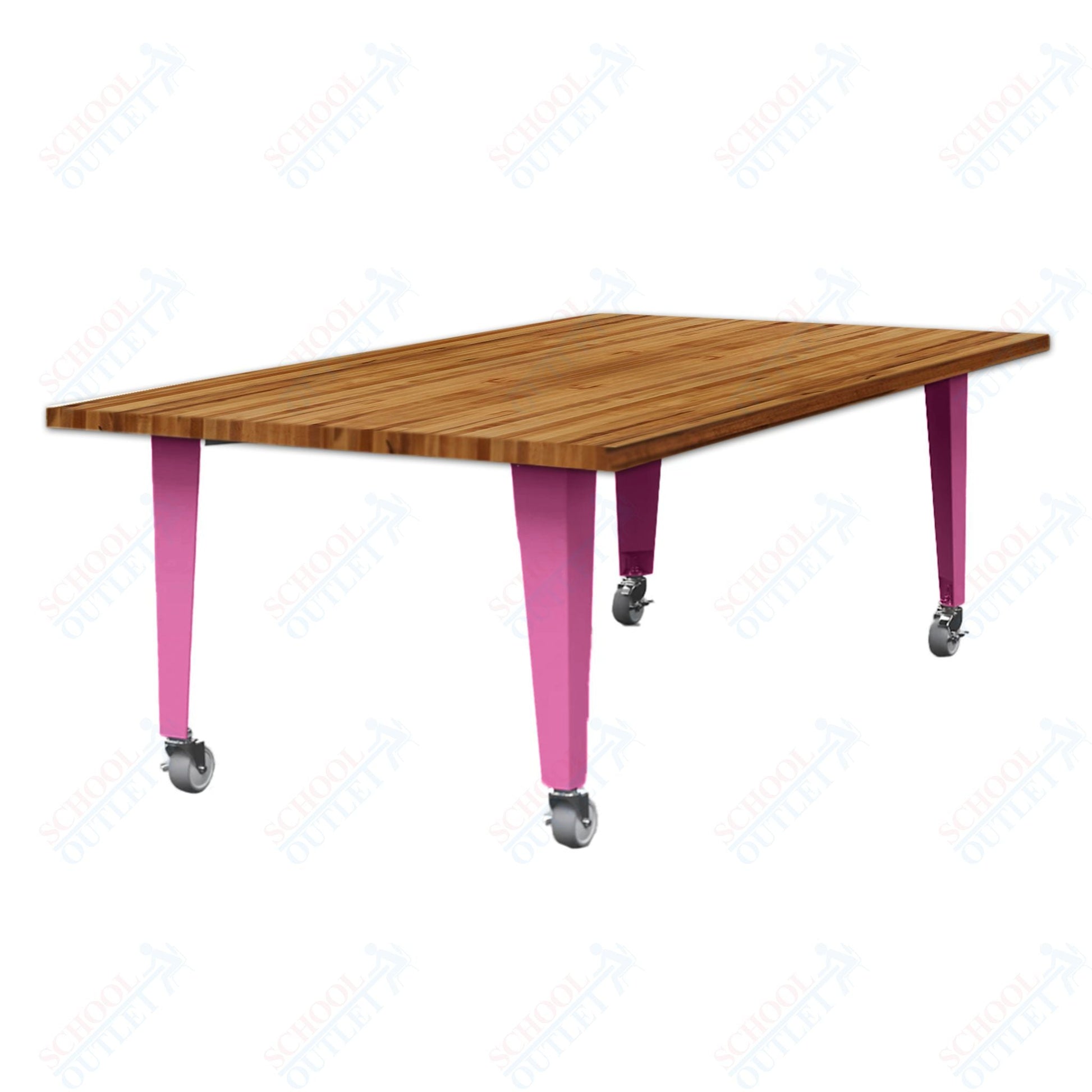 CEF IDEA Island Table 30" Height - Butcher Block Top 84"W x 48"D with Steel Frame, Cable Management and Heavy Duty Locking Casters (No Electric) - SchoolOutlet