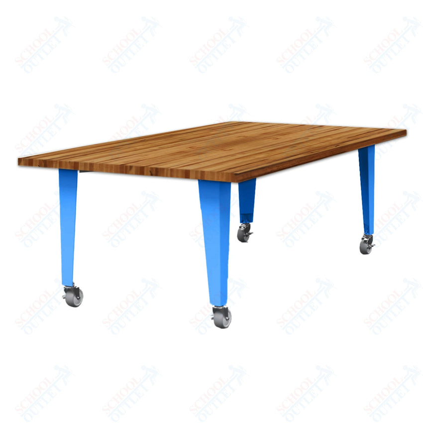 CEF IDEA Island Table 30" Height - Butcher Block Top 84"W x 48"D with Steel Frame, Cable Management and Heavy Duty Locking Casters (No Electric) - SchoolOutlet