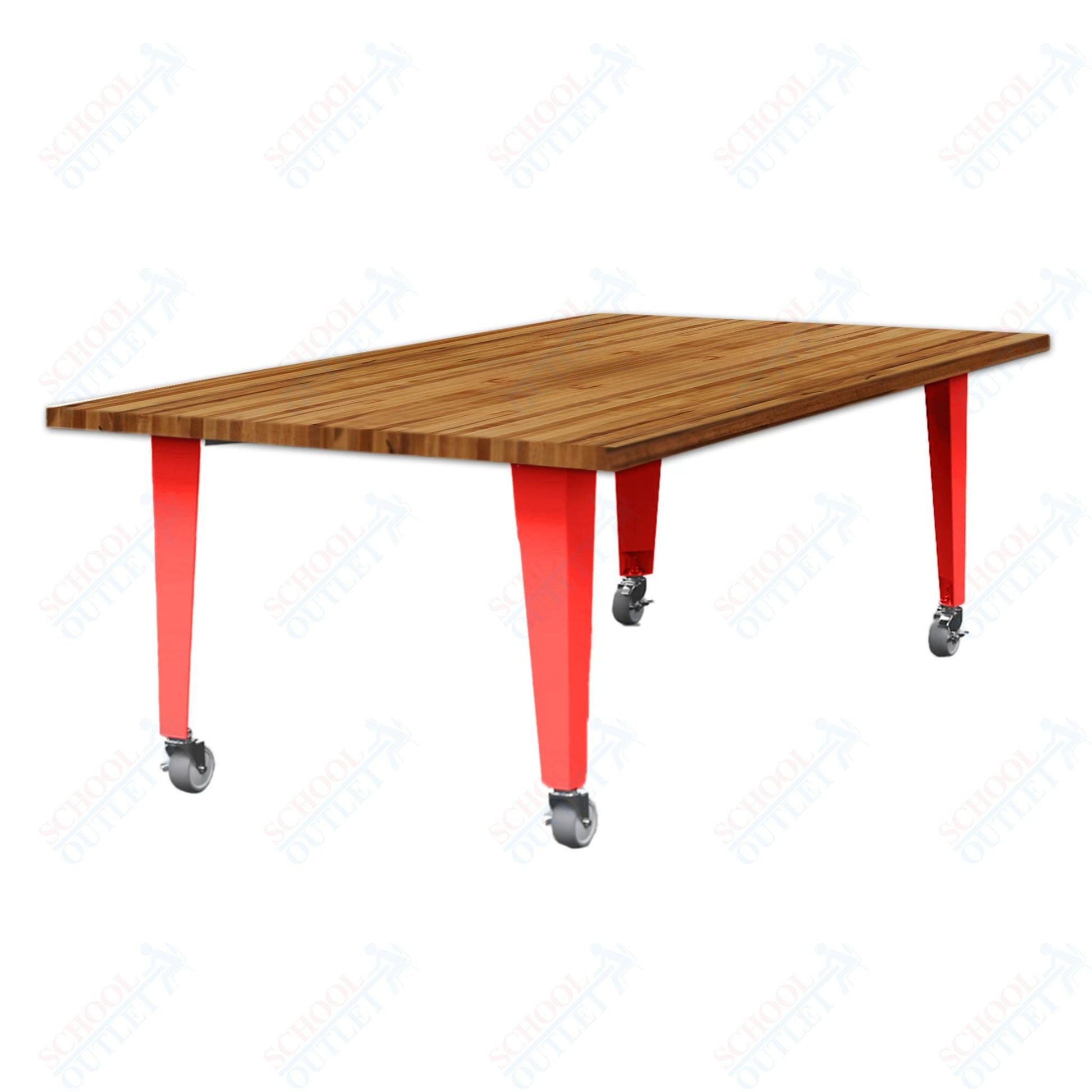 CEF IDEA Island Table 30" Height - Butcher Block Top 84"W x 48"D with Steel Frame, Cable Management and Heavy Duty Locking Casters (No Electric) - SchoolOutlet