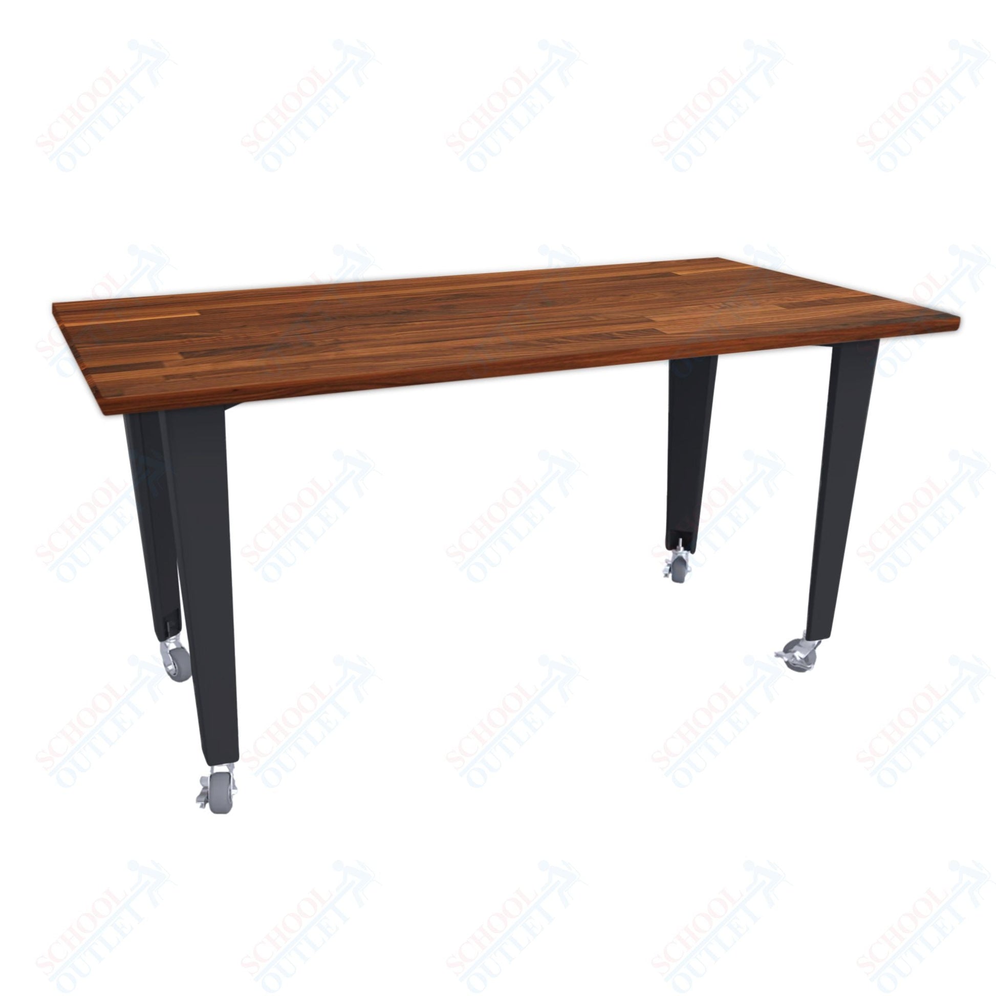 CEF IDEA Island Table 42" Height - Butcher Block Top 84"W x 48"D with Steel Frame, Cable Management and Heavy Duty Locking Casters (No Electric) - SchoolOutlet
