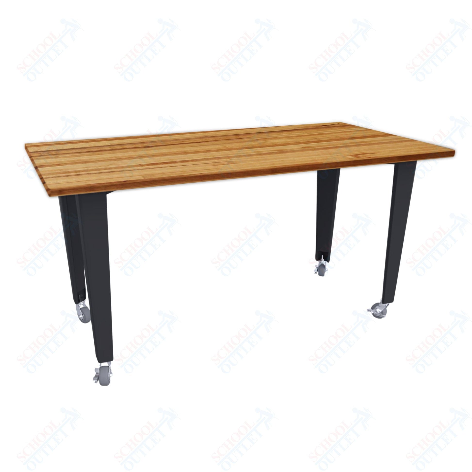 CEF IDEA Island Table 42" Height - Butcher Block Top 84"W x 48"D with Steel Frame, Cable Management and Heavy Duty Locking Casters (No Electric) - SchoolOutlet