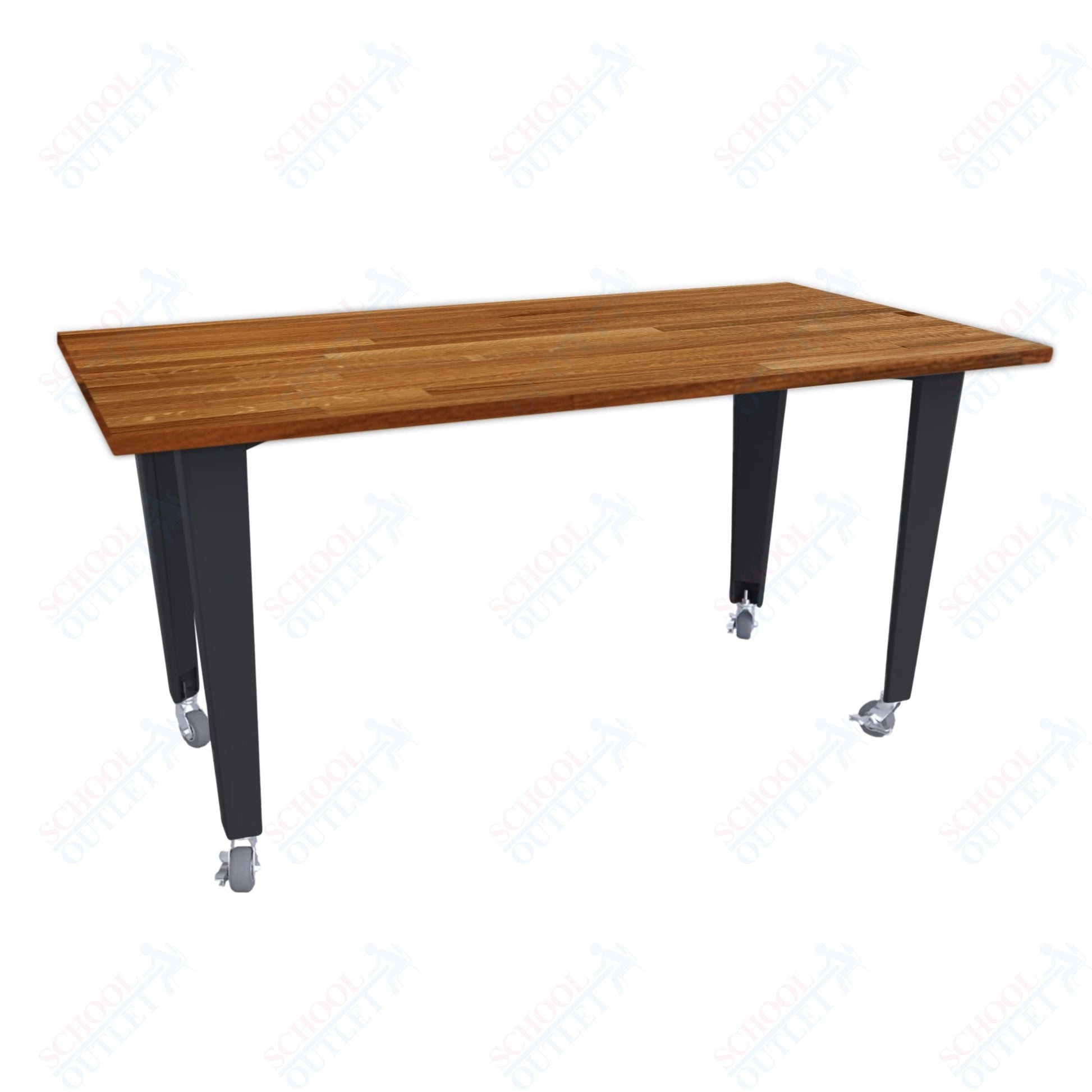 CEF IDEA Island Table 42" Height - Butcher Block Top 84"W x 48"D with Steel Frame, Cable Management and Heavy Duty Locking Casters (No Electric) - SchoolOutlet